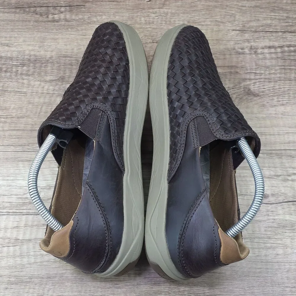 OluKai Lae'ahi Lauhala Men's Size 9M Brown Woven Leather Slip-On Casual Shoes